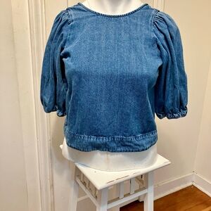 Zara Blue Puff Sleeve Blouse